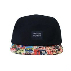 Custom 5 Panel Sports Hat Mens Fashion Black Camper Cap